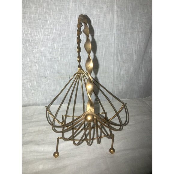 Vintage Mid Century Modern Brass Decorative Basket Braided Handle Ball Feet - Picture 2 of 4